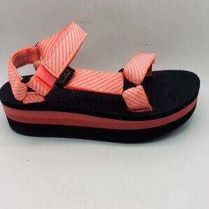 Teva Flatform Universal Sandals Coral White Stripe Women’s 6 #4008844